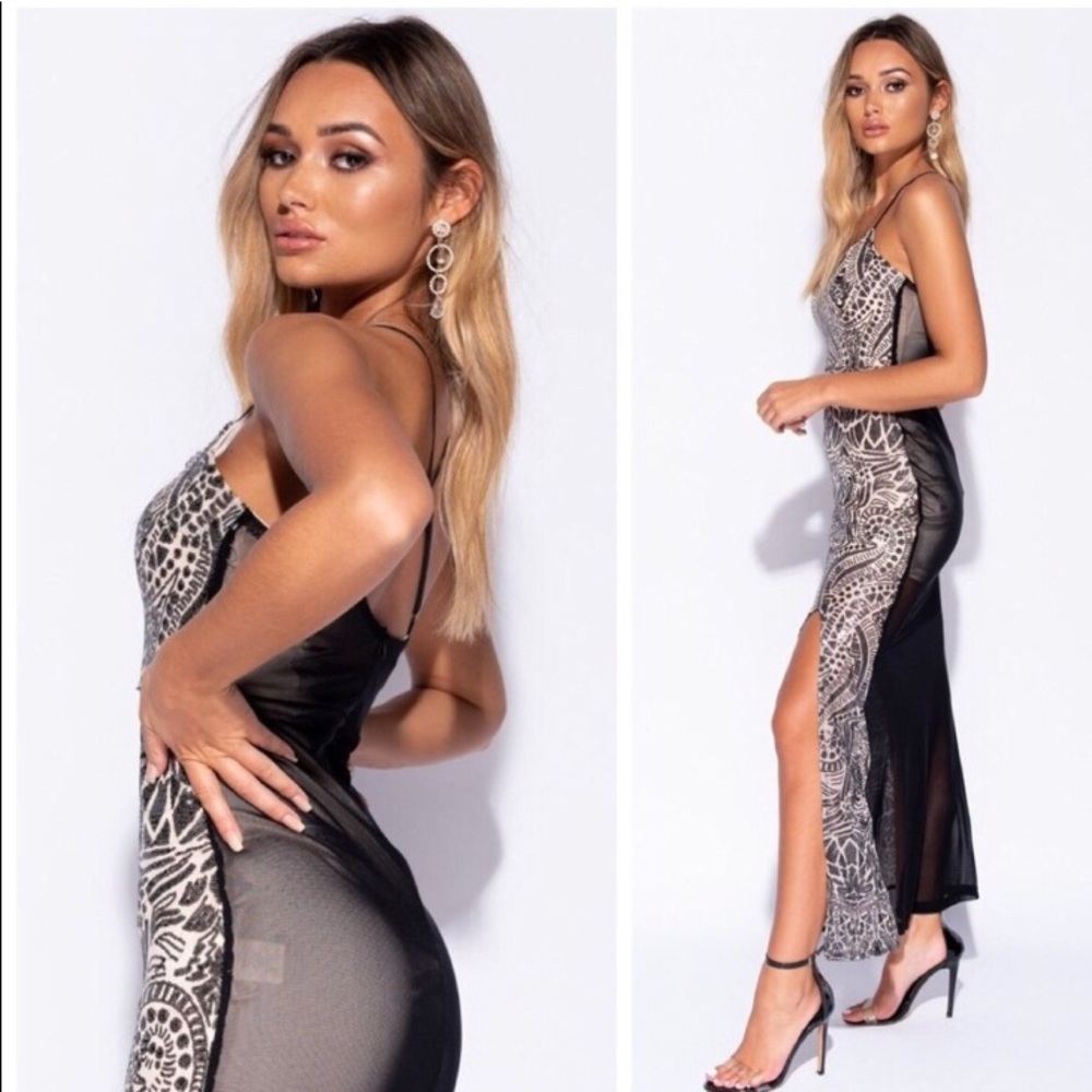⚡️Last one⚡️Nude black sequin abstract slit dress. - Picture 3 of 3